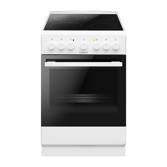 Električni šporet Hansa FCCW58103, Keramička ploča, 4 zone, 62 l, 8.7 kW, Bela