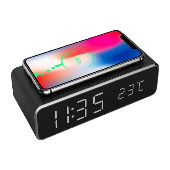 Gembird DAC-WPC-01 Digitalni sat + alarm sa bezicnim punjenjem telefona, Crna
